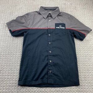 Polaris Polo Shirt Men Small S Gray Black Button Up Casual Embroidered Logo